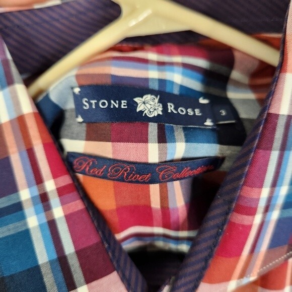 Stone Rose Men's Red Rivet Collection Long Sleeve Plaid Button Down Size 3/M - Picture 6 of 7
